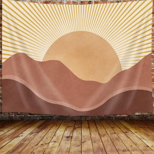 Miniatura 10 de JAWO Tapiz Bohemio Azul, Tapiz de Naturaleza con Montaña Abstracta y Sol Dorado para Colgar en la Pared para Dormitorio, Tapices de Paisaje