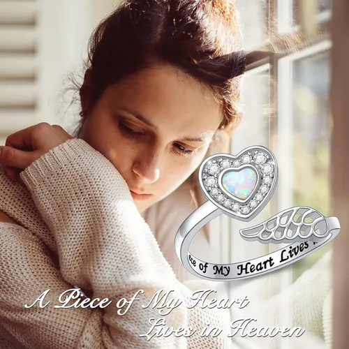Miniatura 2 de Anillo de plata de ley 925 con alas de ángel para mujeres y niñas, joyería conmemorativa, con mensaje grabado, anillo abierto, anillo de regazo