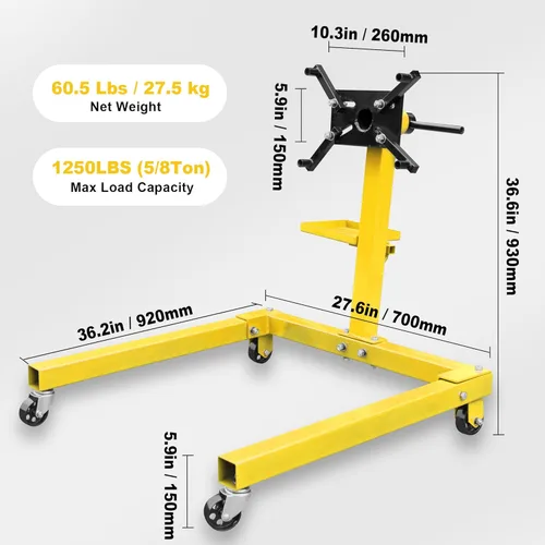Miniatura 6 de YELLOW JACKET Soporte de motor, soporte de motor giratorio con bandeja de herramientas, brazos ajustables de 360 grados, ruedas giratorias