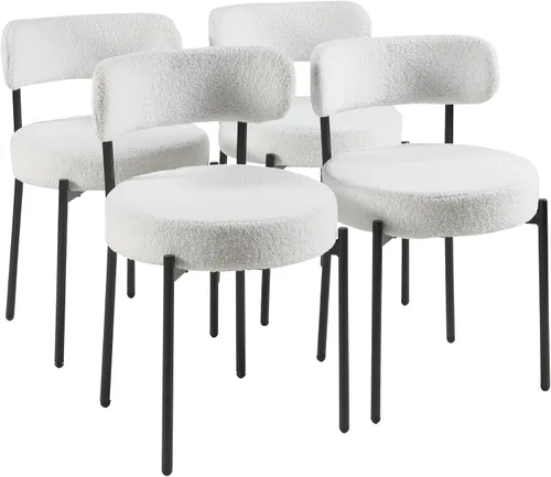 Miniatura 11 de Panana Sillas de comedor modernas, sillas de comedor redondas tapizadas de mediados de siglo con patas de metal negro (4, gris)