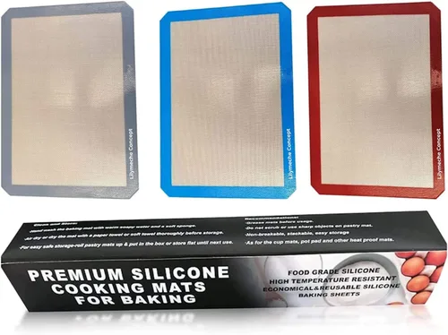 Miniatura 8 de Tapete de silicona para hornear (4 unidades, mediano), sin BPA, antiadherente, profesional, reutilizable, resistente al calor, media hoja