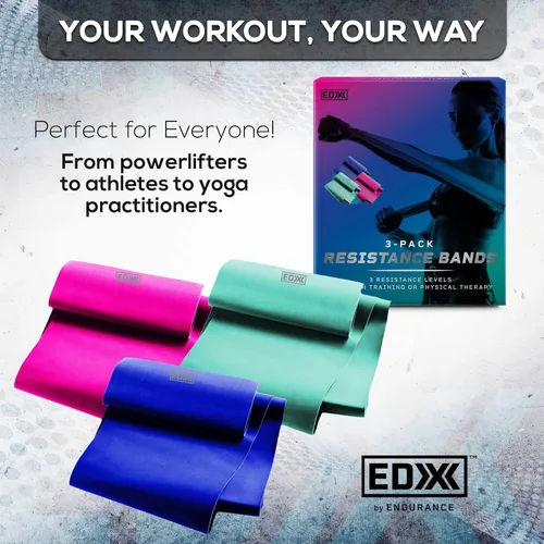 Miniatura 6 de EDX Bandas de resistencia planas de 12 pulgadas para fitness o terapia física, juego de 3 bandas sin látex