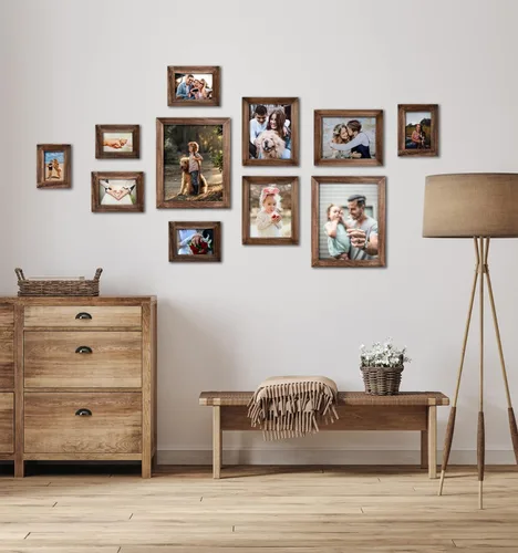 Miniatura 6 de Yaetm Portarretratos de madera envejecida de 5 x 7, marco de fotos de madera maciza rústica de 5 x 7 pulgadas, para mesa y pared, vidrio de alta