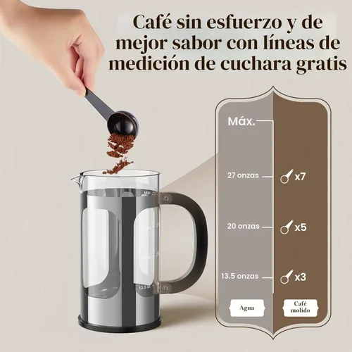 Miniatura 8 de Cafetera de prensa francesa Veken de 34oz 1 L, sin plástico en contacto con el café, vidrio de borosilicato espesado resistente al calor, cafetera