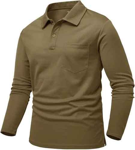 Miniatura 15 de Rdruko Polo para hombre con bolsillo de manga larga de secado rápido para golf al aire libre con cuello