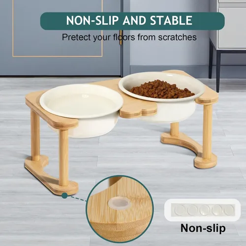 Miniatura 5 de Tazones elevados de cerámica para perros, cuenco elevado de porcelana para perros con soporte antideslizante, platos de alimentación de mascotas