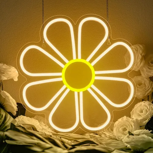 Miniatura 11 de Letrero de Neón de 3 Flores, Luces LED de Neón de Flores, Blanco Frío Cálido Amarillo, Acrílico de Montaje en Pared LED Bohemio Señalización