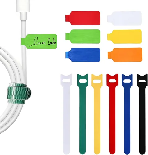 Juego de 100 etiquetas multicolor para cable y bridas de sujeción reutilizables para la gestión de cables en la oficina en casa