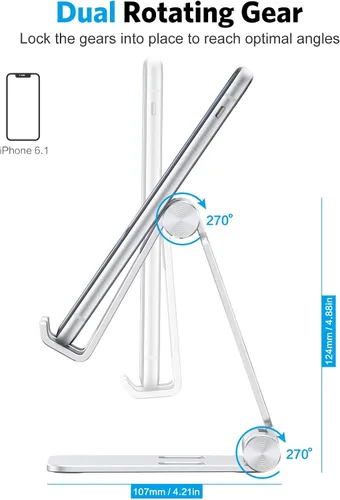 Miniatura 8 de OMOTON Soporte plegable para teléfono celular, C4 soporte de teléfono de aluminio portátil, base de acoplamiento ajustable para teléfono compatible