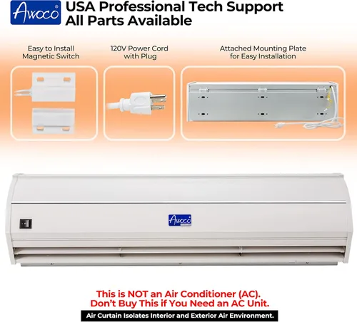 Miniatura 2 de Cortina de aire Awoco; 900 CFM; para uso comercial en interiores sobre puertas; con interruptor; resistente; 36 pulgadas, Blanco, 36