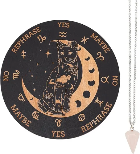 Miniatura 13 de INFUNLY Tablero de péndulo de bruja árbol de la vida, tablero redondo de adivinación de madera de 7.9 pulgadas, tablero de mensajes metafísicos