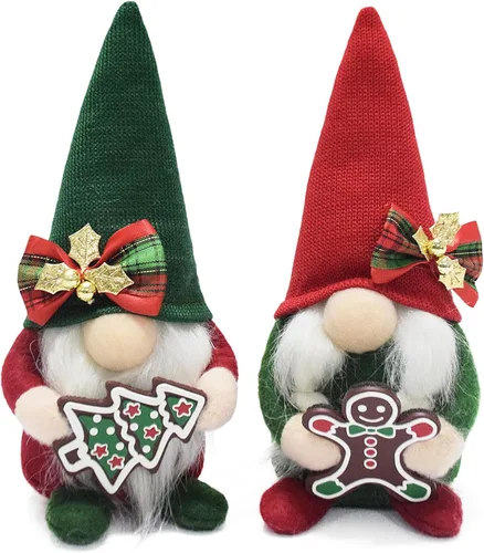 Attiigny - Gnomos de Navidad de felpa con jengibre, gnomo navideño hecho a mano, sueco nórdico, rojo verde, figura de gnomo clásico, regalos de elfo