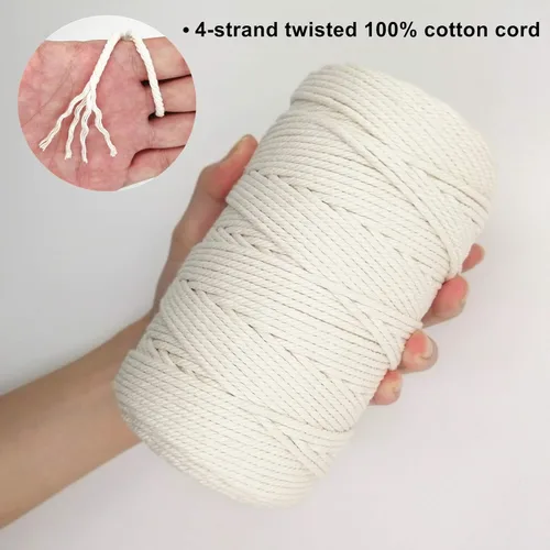 Miniatura 3 de Cuerda de macramé de 0.118 in para 220 yardas, cuerda de algodón de 68.8 pies, cuerda de macramé de color 100% natural para kit de macramé, ganchos