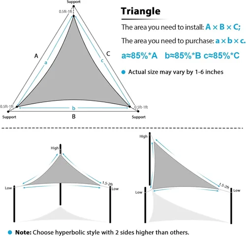 Miniatura 6 de Amagenix Toldo tipo vela de 8 x 8 x 8 pies, borde curvado, para exteriores, turquesa, transpirable, 95% bloqueo de rayos UV, para patio, jardín