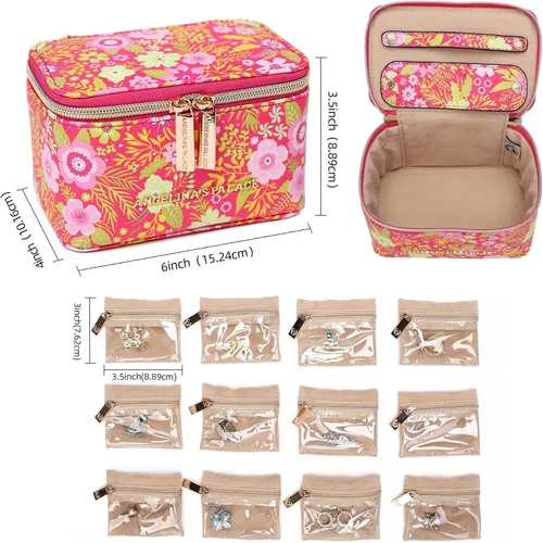 Miniatura 3 de Angelina's Palace Jewelry Organizer Case Bridesmaid Gifts Travel Bag Vegan Leather Box for Necklace Earring Bracelet Ring(blossom fuschia)