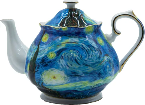 Miniatura 8 de Tetera de 30 oz de Van Gogh Pinturas de porcelana china hueso Tetera de té suelto Diseño floral Vintage Tetera de cerámica estilo europeo para café