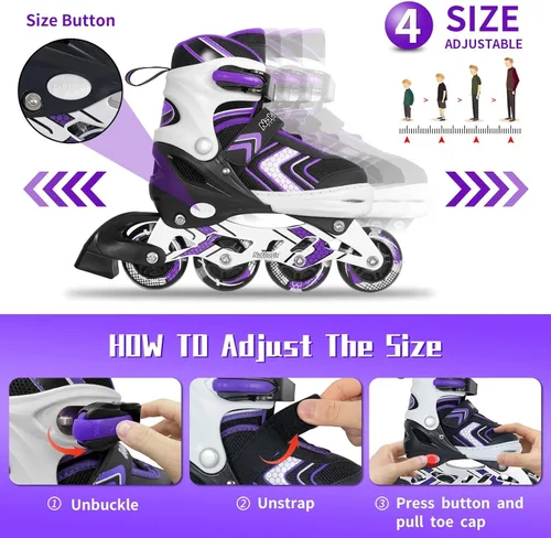 Miniatura 5 de Nattork Patines en línea ajustables para niñas y niños con ruedas completamente iluminadas, patines en línea para principiantes para niños y jóvenes