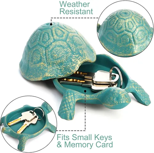 Miniatura 3 de WUWEOT Juego de 3 llaves para el exterior, de hierro fundido, tortuga, rana, mariquita, llaveros, caja secreta de joyería antigua, llaves ocultas