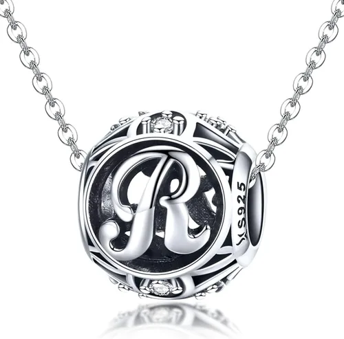 Miniatura 2 de RUKYF Dijes de letras de plata de ley 925 con inicial de la A a la Z para pulseras collares cuentas del alfabeto de circonita cúbica regalos