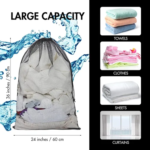 Miniatura 2 de Berlune Bolsas grandes de malla para lavandería, juego de lavado a granel de 24 x 36 pulgadas con cordón para uso comercial, dormitorios, alquileres