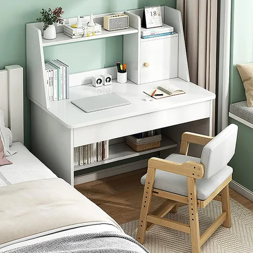 Miniatura 8 de QQXX Adorable juego de escritorio y silla de estudio, mesa de estudio escolar de madera con cajones y silla, escritorio de estudio para estudiantes