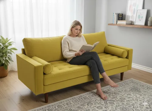 Miniatura 36 de Container Furniture - Sofá de piel sintética para la sala de estar moderna con cojines extraíbles y patas de madera maciza, sofá estilo lujoso