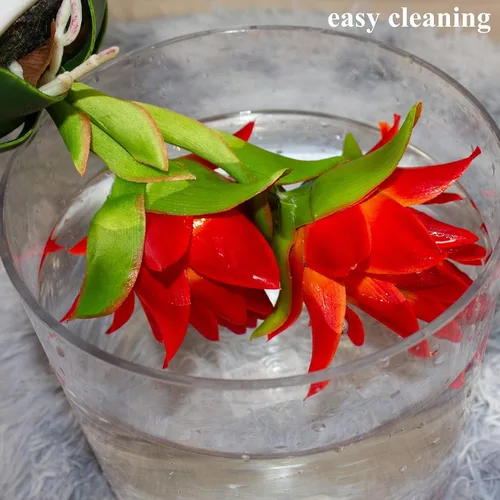 Miniatura 4 de Bromelia roja en maceta, flores artificiales con jarrón para decoración del hogar y la oficina, bonsái de planta tropical sintética estética, 13.4