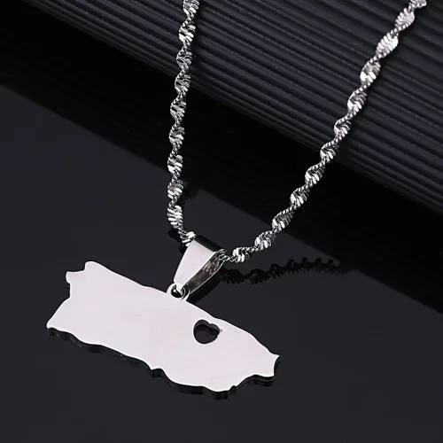 Miniatura 3 de Collar con colgante de mapa de Puerto Rico de acero inoxidable de plata y joyería de mapa de puertorriqueños, Acero inoxidable