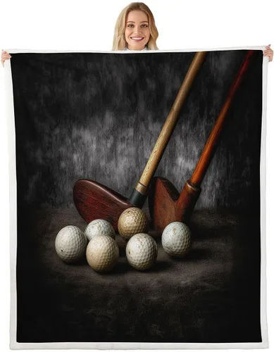 Miniatura 9 de Golf Printed Bed Blanket,Ball Game Lovr Throw Blanket Lightweight Soft Cozy,Retro Simple Style Flannel Blankets for Sofa Bedroom Office,Brown Brown