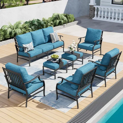 Miniatura 46 de SUNSHINE VALLEY Juego de muebles de patio al aire libre de 7 piezas, moderno juego de conversación de patio exterior con cojín extra grueso de 5.75