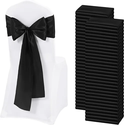 60 bandas para sillas de satén negro, diseño de lazos con lazos, para decoración de sillas para Acción de Gracias, boda, Navidad, banquetes,