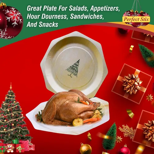 Miniatura 6 de Platos de madera de 11 pulgadas con texto en inglés "We Wish you a Merry Christmas and Happy New Year", paquete de 30