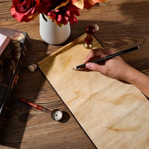 Miniatura 2 de Epakh Paquete de 2 rollos de papel vintage en blanco envueltos en barra de madera, pergamino en blanco de larga edad para escribir, dibujar, None" }