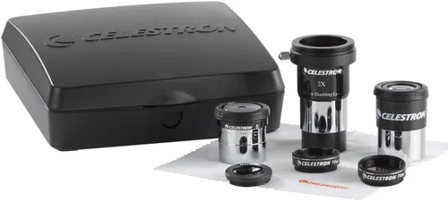 Celestron AstroMaster - Kit de accesorios de 8 piezas de oculares y filtros - Incluye dos oculares de 1.25", lente Barlow 2X, tres filtros, paño de