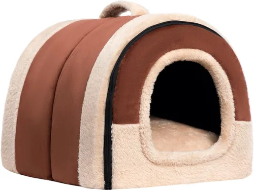 Miniatura 2 de Hollypet Cama para gatos autocalentable 2 en 1, plegable, cueva, cabaña, nido para mascotas, condominio para mascotas de terciopelo de cristal