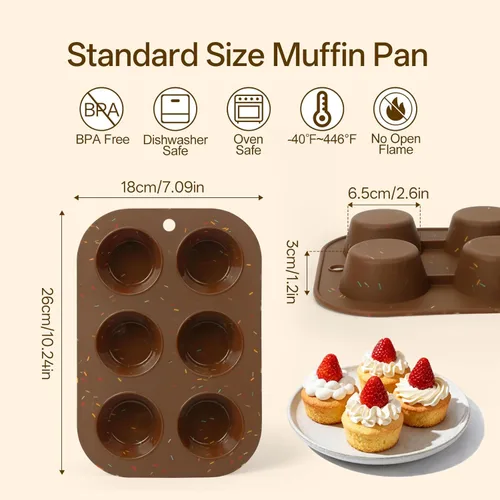 Miniatura 3 de Juego de 2 moldes de silicona para magdalenas para hornear, molde de cupcake antiadherente de tamaño regular, molde de muffin de silicona de 6 tazas