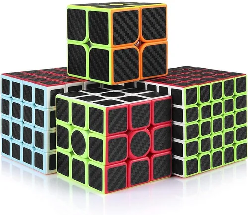 CFMOUR Juego de cubos de velocidad original, 2x2, 3x3, 4x4, 5x5, cubo de fibra de carbono, paquete para niños, cubo original liso