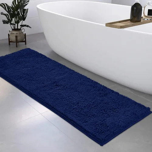 Miniatura 14 de HOMEIDEAS Alfombra de baño azul marino de 20 x 60 pulgadas, ultra suave y absorbente, antideslizante, alfombra de baño larga, felpa de felpilla