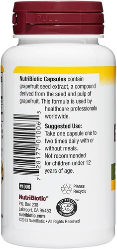 Miniatura 5 de NutriBiotic Cápsulas de extracto de semilla de pomelo 250 mg, 60 unidades - Máxima fuerza con bioflavonoides