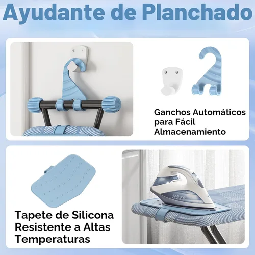 Miniatura 6 de KINGBOARD Tabla de planchar, tabla de planchar compacta con alfombrilla de silicona para plancha, cubierta resistente al calor, 7 alturas Azul