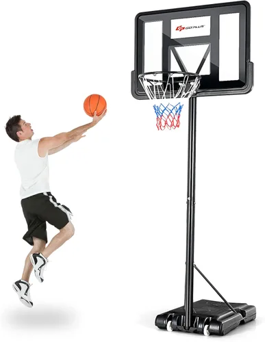 Goplus Aro de baloncesto portátil, altura ajustable de 4.25 a 10 pies, tablero trasero inastillable de 44 pulgadas, borde de canasta de 18 pulgadas,