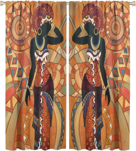 Cortina de mujer africana, con estampado étnico tribal y étnico, reducción de ruido, para dormitorio, sala de estar, cortinas con aislamiento