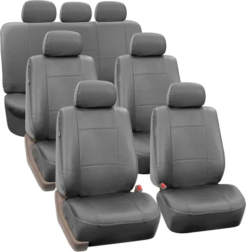Miniatura 14 de Fundas para asiento de PU para carro de 3 filas FH Group FH-PU002, compatibles con airbag y división de asientos Negro