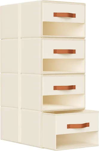 DIMJ Organizadores de armario y almacenamiento – Contenedores de tela extraíbles con cajones para armario, organizadores de ropa plegables con Beige