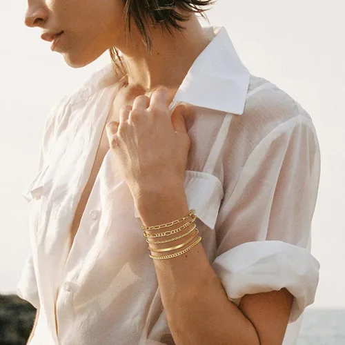 Miniatura 82 de Long tiantian Pulsera de oro gruesa para mujer, pulseras de oro delicadas, pulseras para mujer, pulseras apilables de eslabones de cadena