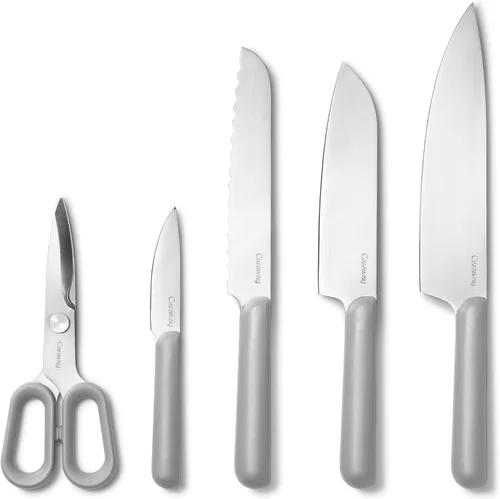 Miniatura 8 de Caraway Juego de 5 cuchillos de cocina alemanes de alta calidad con hoja de acero alemán, asas ergonómicas, sin microplásticos, color azul marino