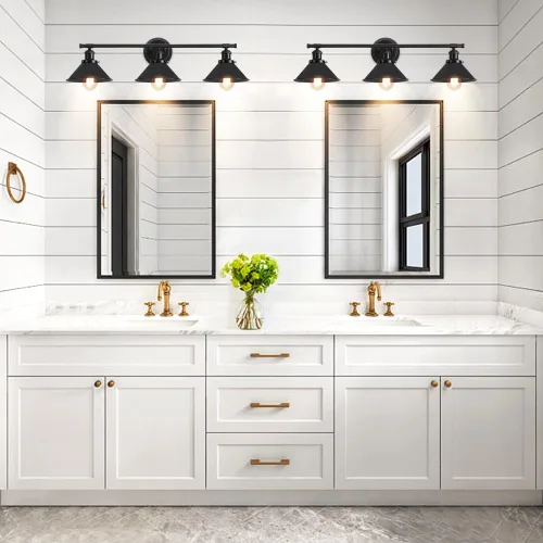 Miniatura 7 de TOULMJ Lámparas de tocador de baño, luces de tocador de granja, 3 lámparas de baño sobre espejo de pared con pantalla de metal, luces de tocador