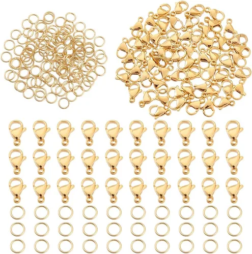Miniatura 10 de PandaHall - 300 anillos de salto de acero inoxidable 304 de calibre 20 de 0.197 in con 100 cierres de pinza de langosta para aretes, pulseras