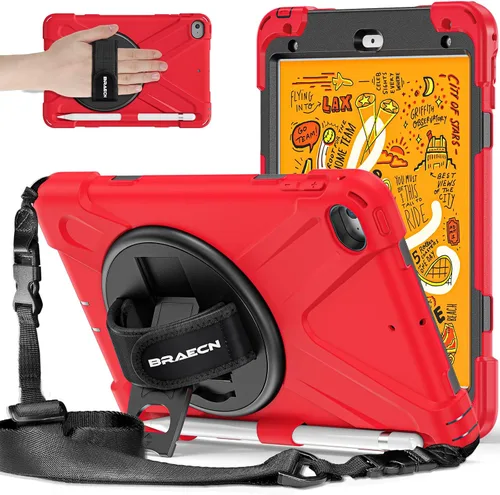 Miniatura 17 de BRAECNstock para Apple iPad mini 5/4 Funda 2019/2015 19,9 cm, Funda Protectora a Prueba de Golpes con Soporte para Lápices, Correa Giratoria