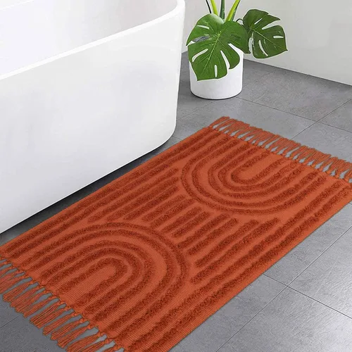 Miniatura 15 de LEEVAN - Alfombra de camino estilo bohemio lavable 2 x 5 pies, tejida en color beige, de algodón para cocina rústica con borlas, alfombra de acento